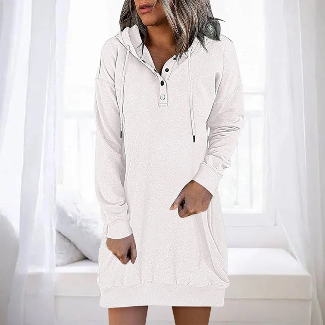 Women's Hooded Sweater Dress with Button Placket