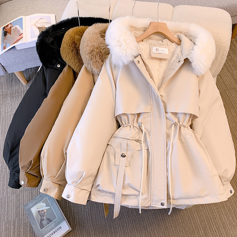 Women's Fur-Trimmed Winter Coat, Adjustable Waist
