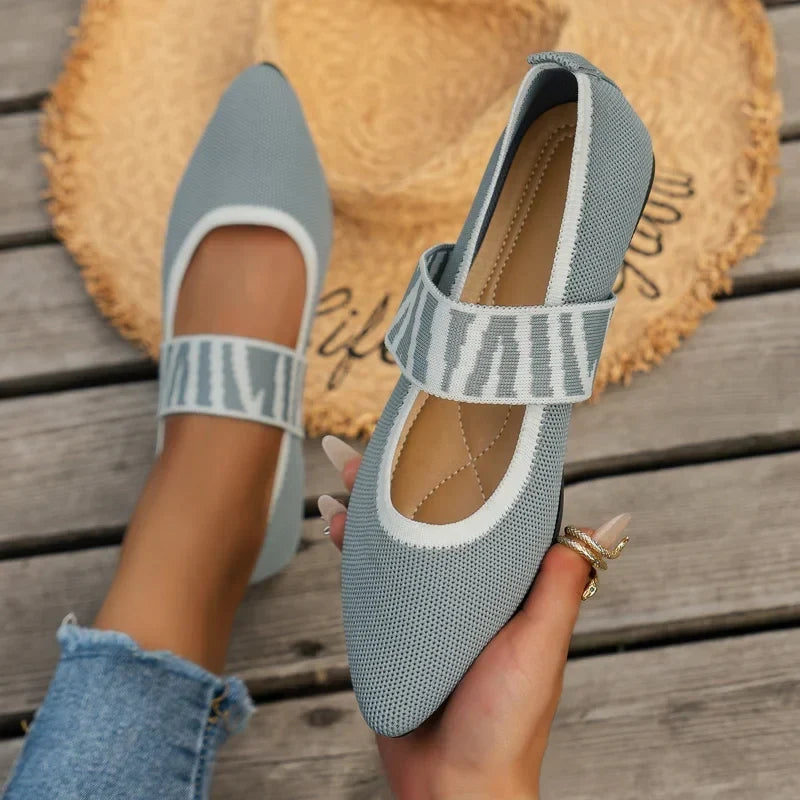 Women's Pointed-Toe Mary Jane Flats with Elastic Strap