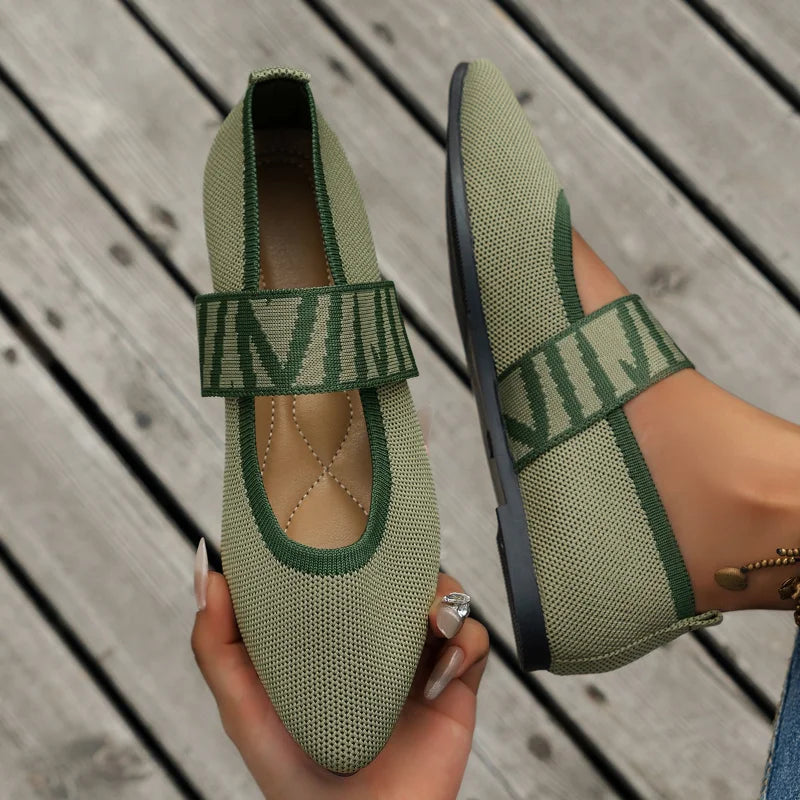 Women's Pointed-Toe Mary Jane Flats with Elastic Strap