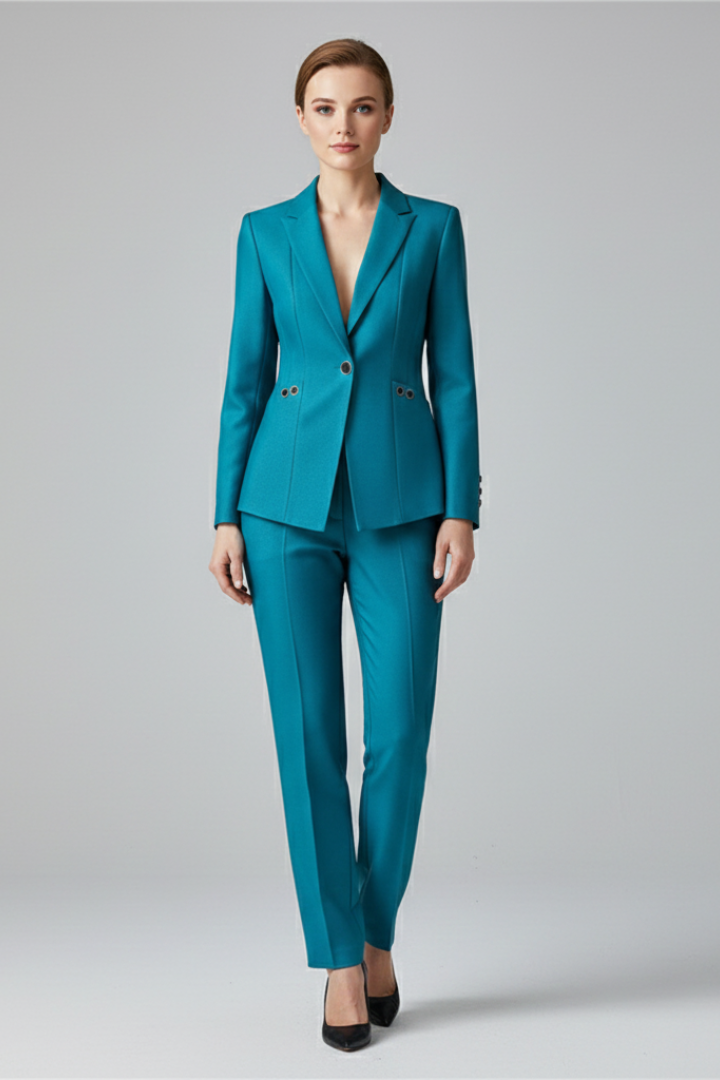 Monica | Womens One-Button Blazer Suit Set with Straight Pants | Matching Two-Piece | Black, Blue, Purple or Teal XS-3XL