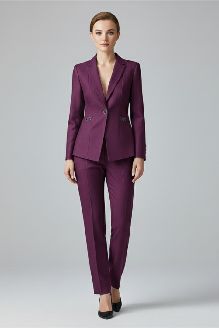 Monica | Womens One-Button Blazer Suit Set with Straight Pants | Matching Two-Piece | Black, Blue, Purple or Teal XS-3XL