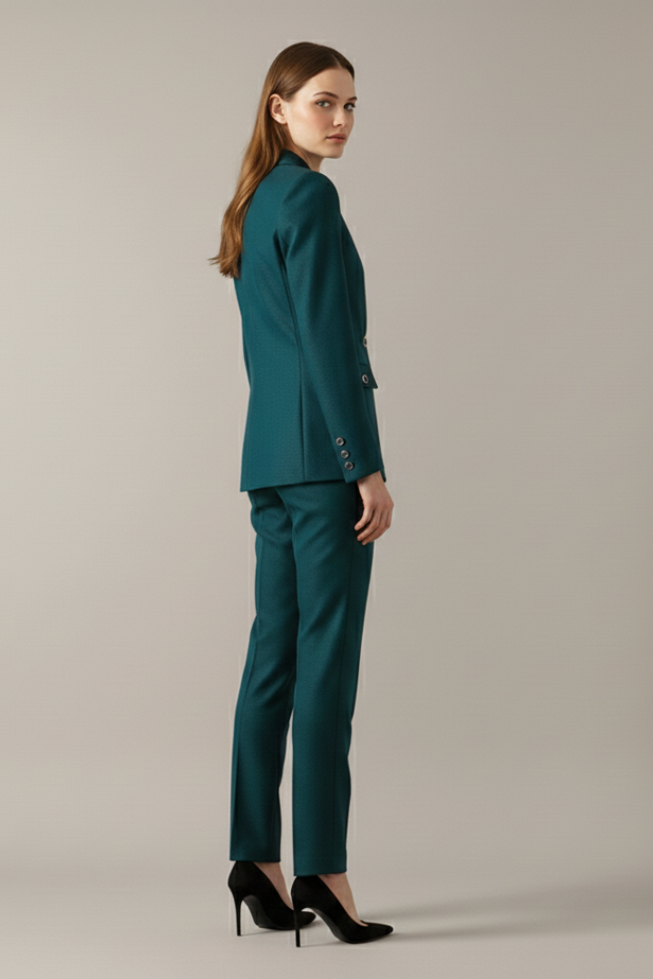 Monica | Womens One-Button Blazer Suit Set with Straight Pants | Matching Two-Piece | Black, Blue, Purple or Teal XS-3XL