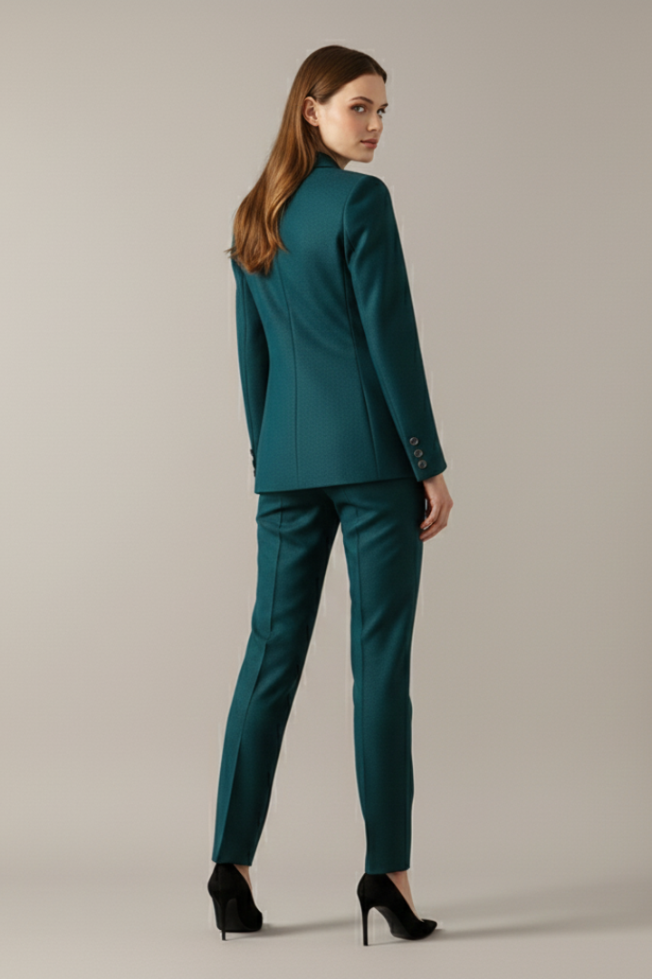 Monica | Womens One-Button Blazer Suit Set with Straight Pants | Matching Two-Piece | Black, Blue, Purple or Teal XS-3XL