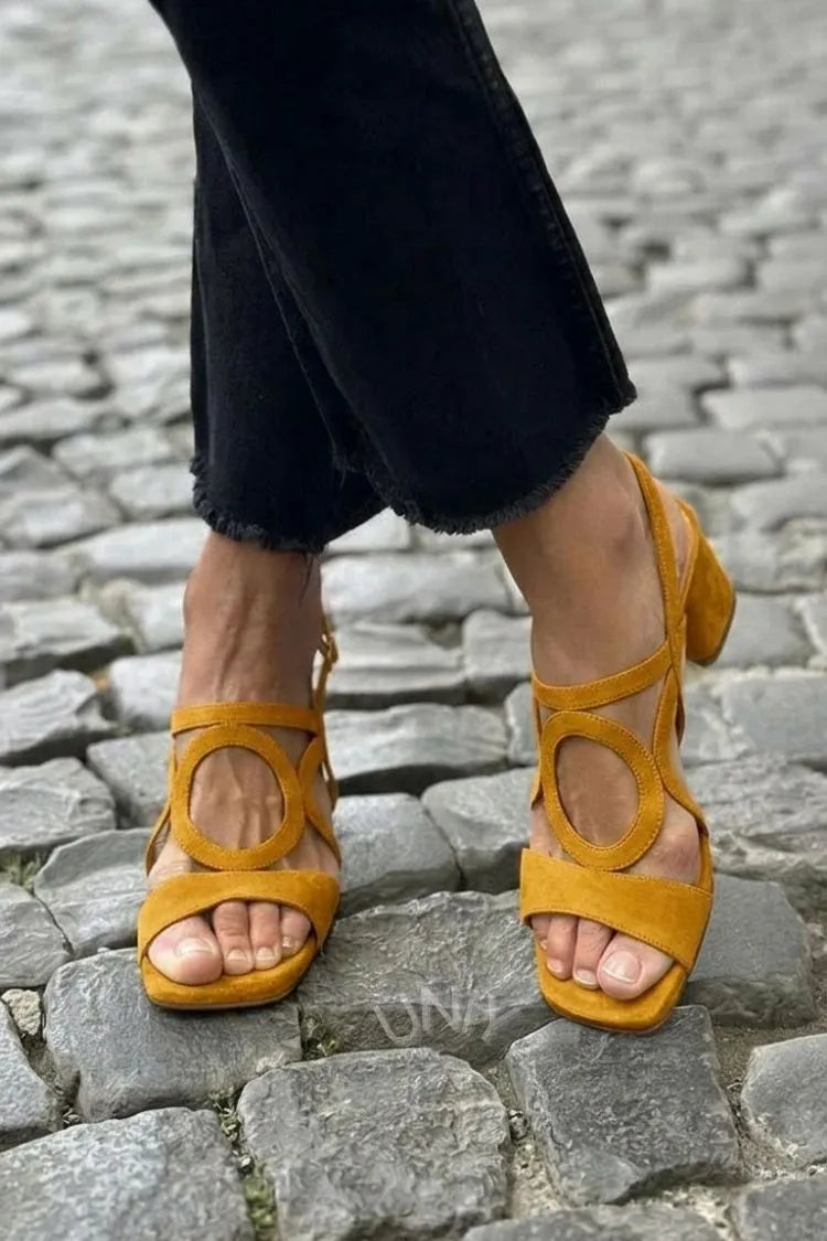Fiamma Ring-Cutout Block Heel Sandals