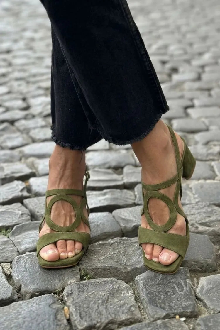 Fiamma Ring-Cutout Block Heel Sandals