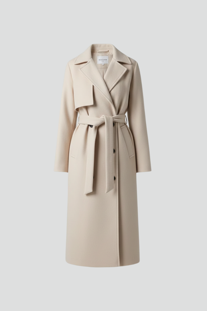 Joanna | Womens Long Belted Coat with Double-Breasted Front | Clean Silhouette | Black, Brown, Camel and More S-2XL