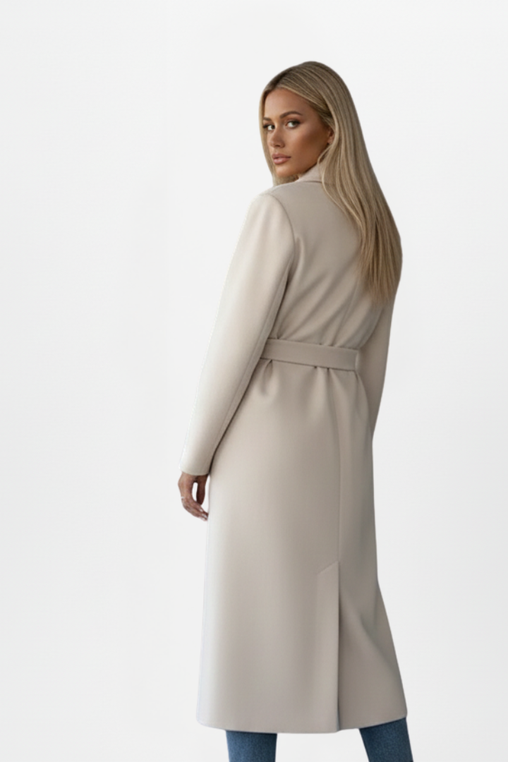 Joanna | Womens Long Belted Coat with Double-Breasted Front | Clean Silhouette | Black, Brown, Camel and More S-2XL