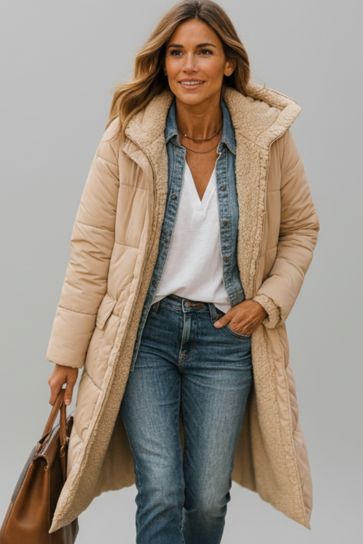 Allison | Womens Long Quilted Coat with Hood | Full Zip, Lined, Side Pockets | Black, Beige, Army Green and More S-5XL