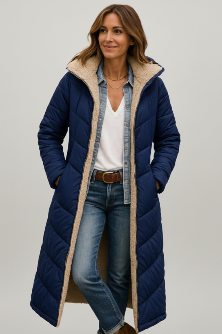 Allison | Womens Long Quilted Coat with Hood | Full Zip, Lined, Side Pockets | Black, Beige, Army Green and More S-5XL