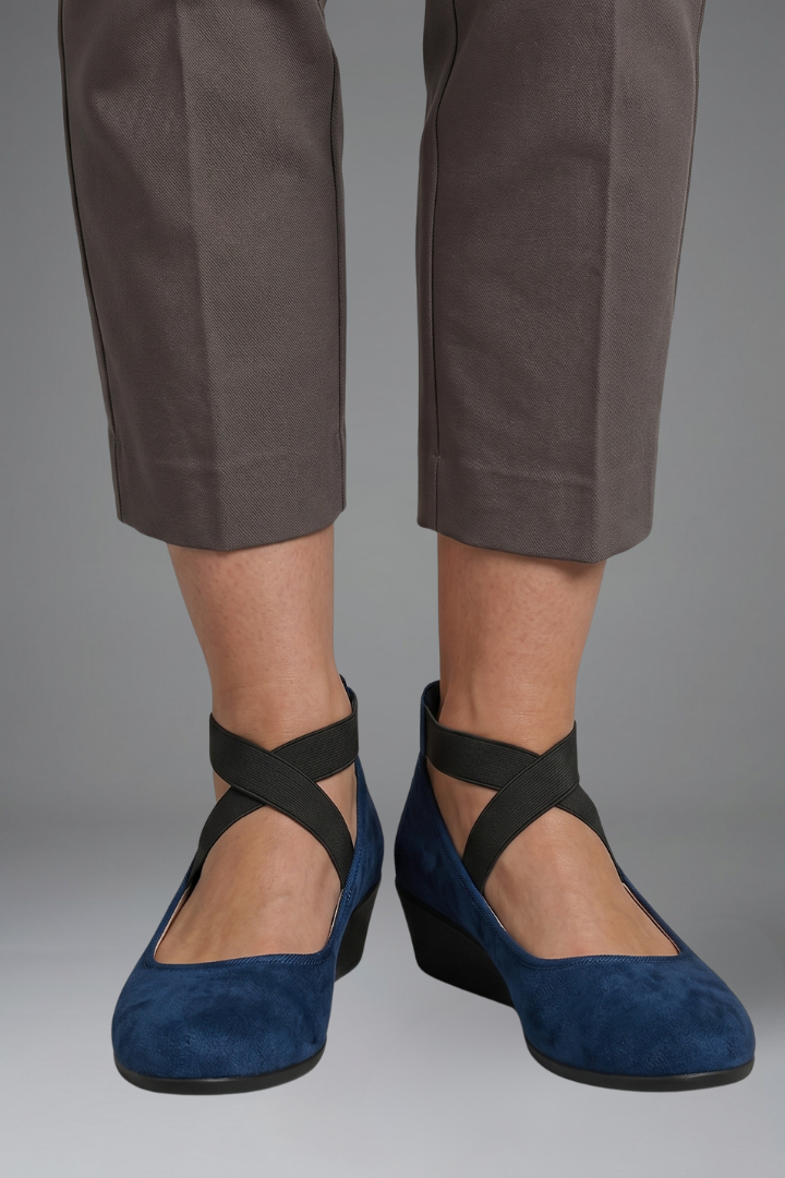 Tosca Suede Cross-Strap Low-Wedge Flats
