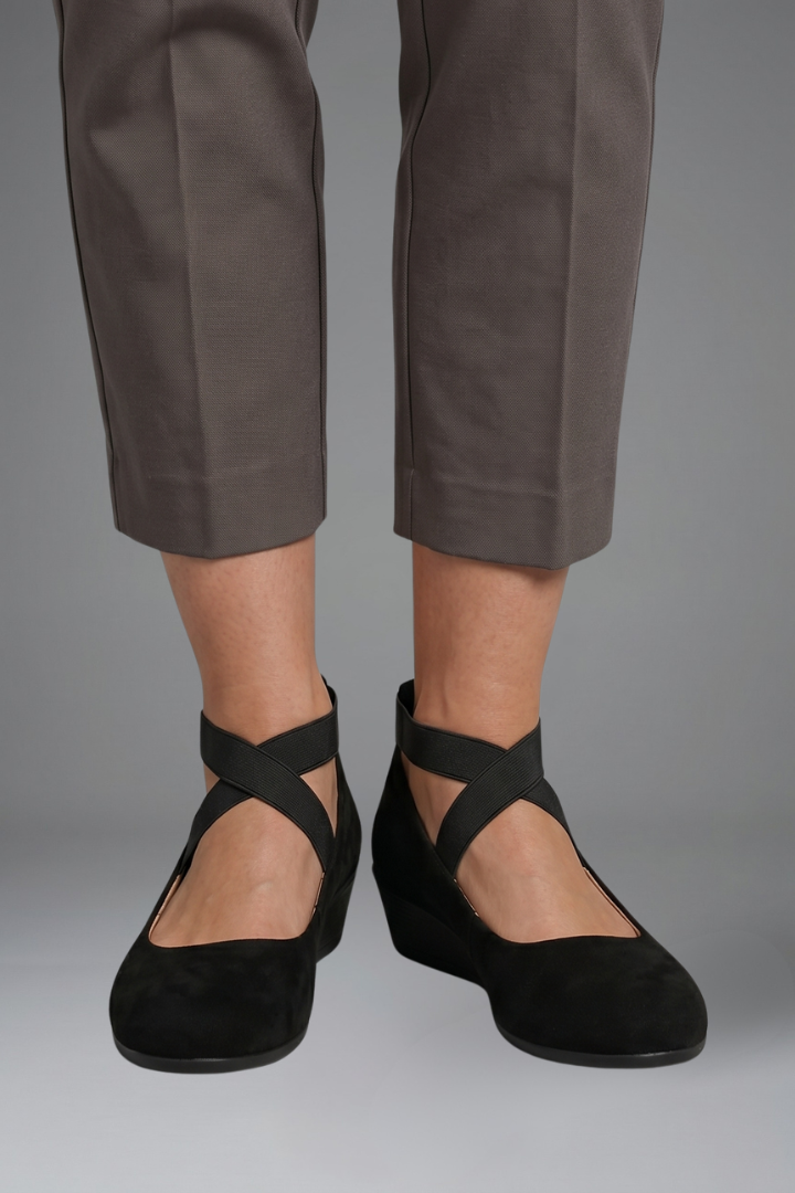 Tosca Suede Cross-Strap Low-Wedge Flats