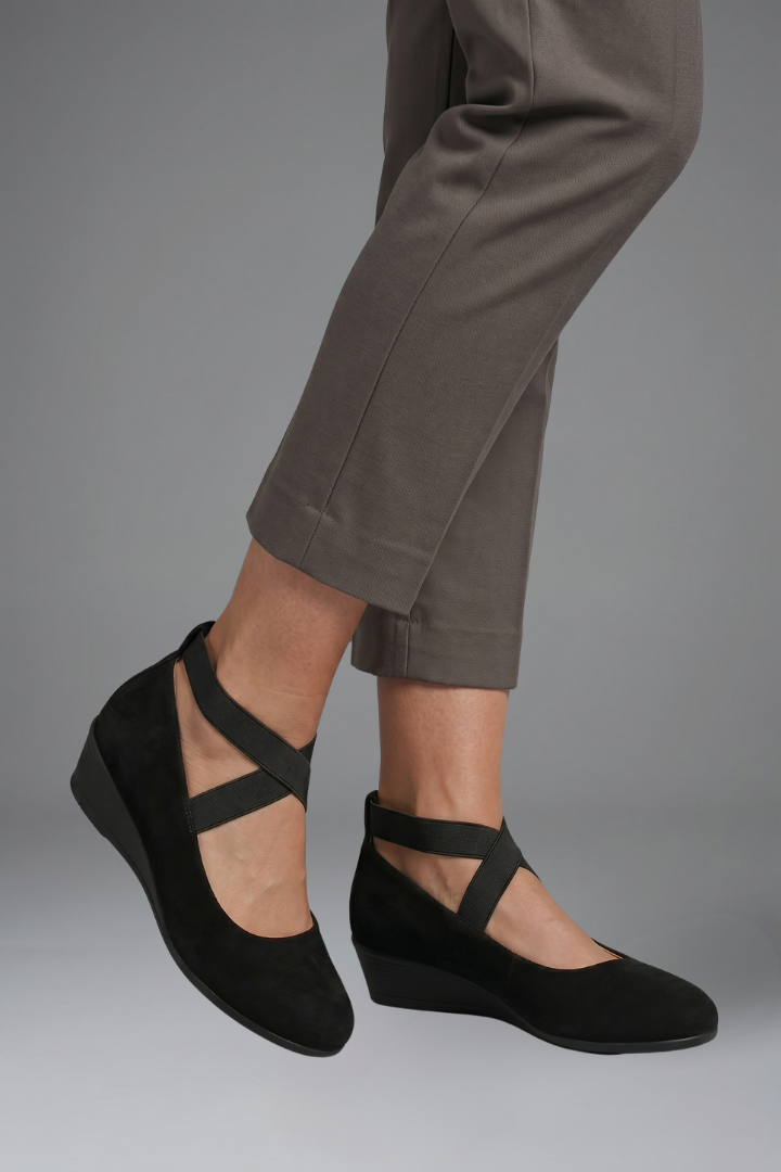 Tosca Suede Cross-Strap Low-Wedge Flats
