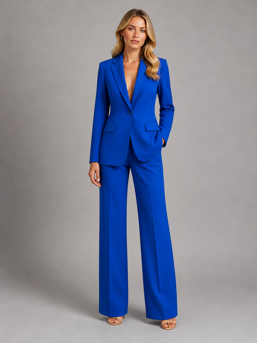 Women's Tailored Blazer and Wide Leg Pants Suit Set