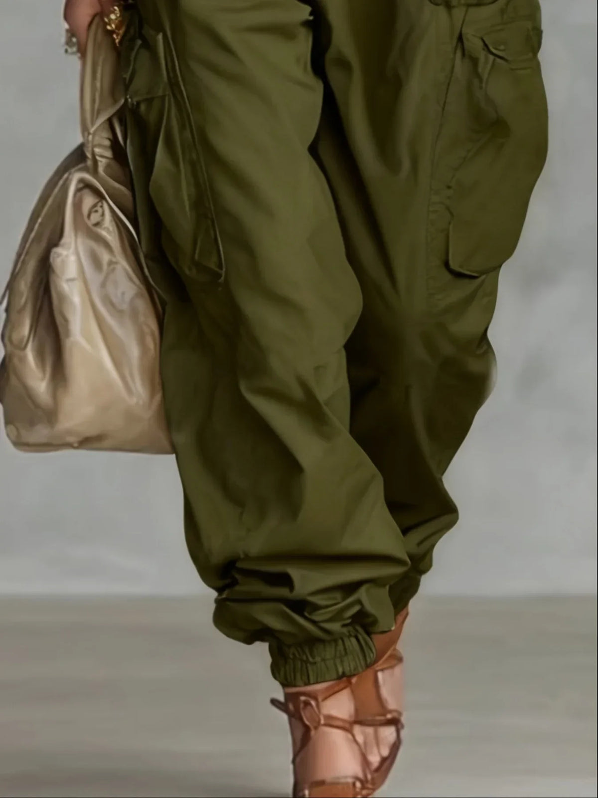 Women's Cargo Parachute Pants | Elastic Waist with Cinched Ankle