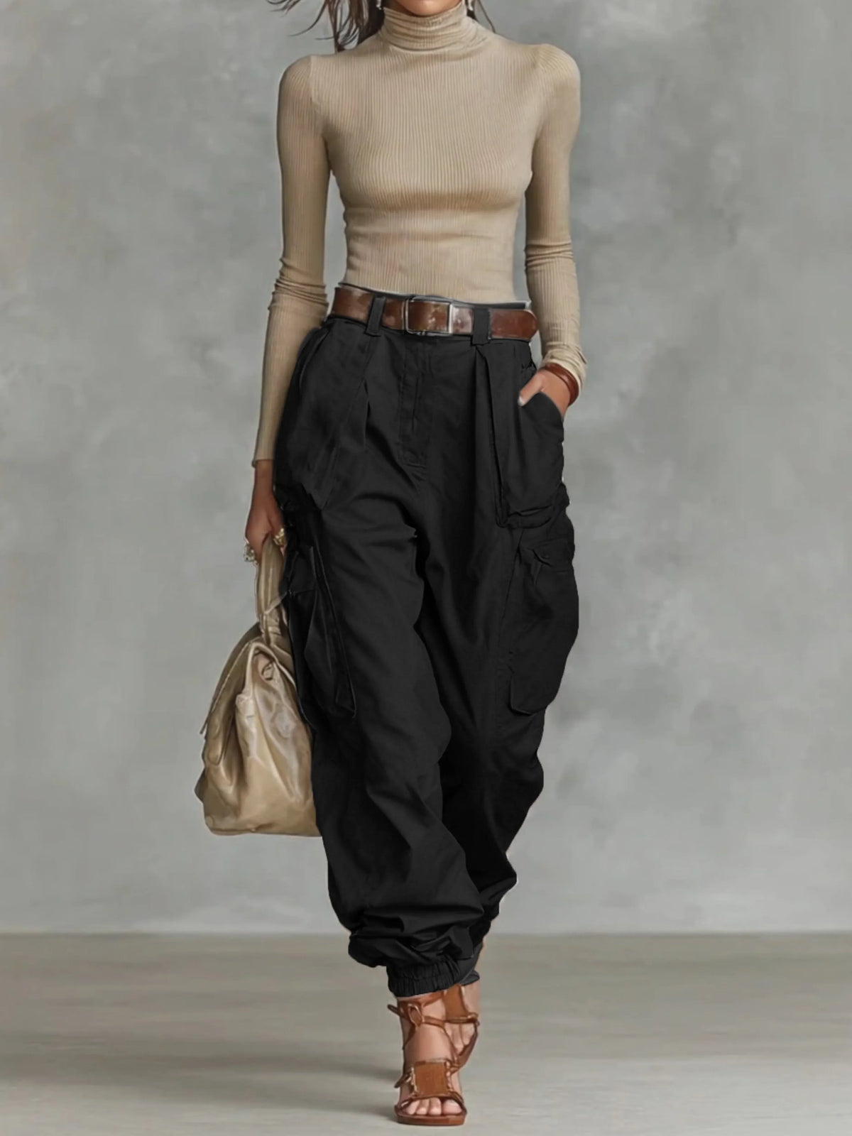 Women's Cargo Parachute Pants | Elastic Waist with Cinched Ankle