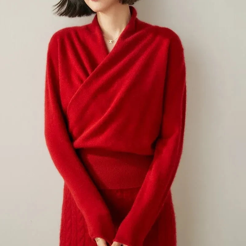 Women's Cashmere V-Neck Wrap Pullover Sweater