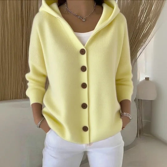 Women's Casual Knit Hooded Cardigan with Button Front
