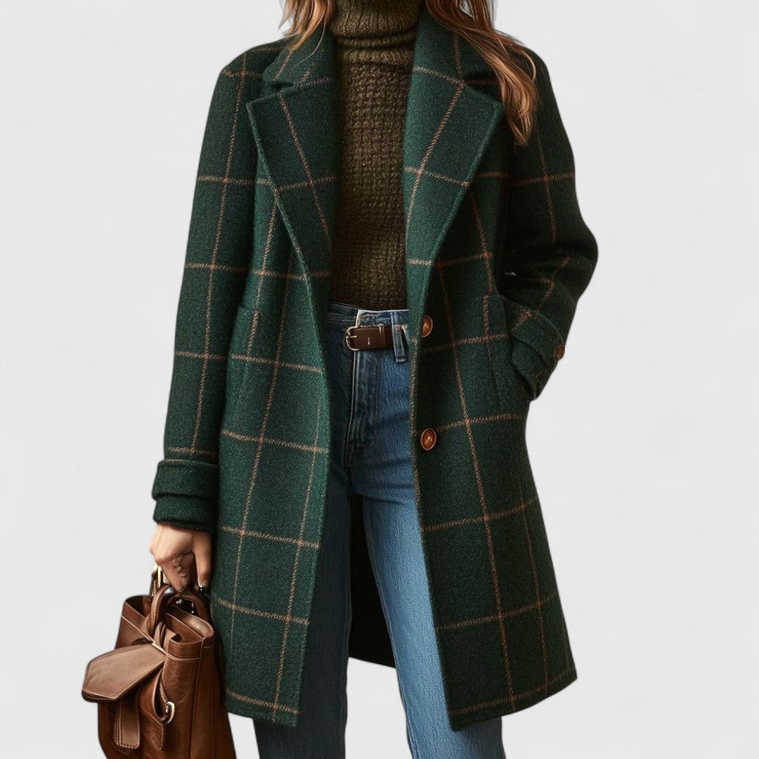 Women's Checked Notched Lapel Coat