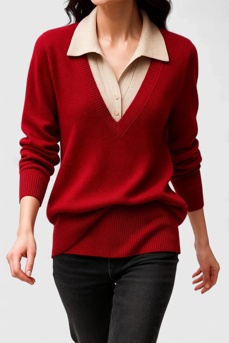 Women's Collared V-Neck Pullover with Button Cuffs in Sage