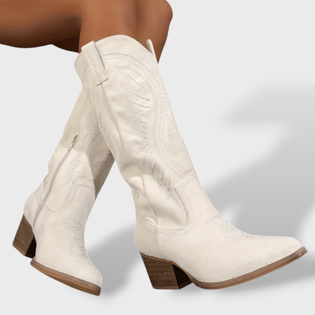 Women's Embroidered Suede-Effect Cowboy Boots