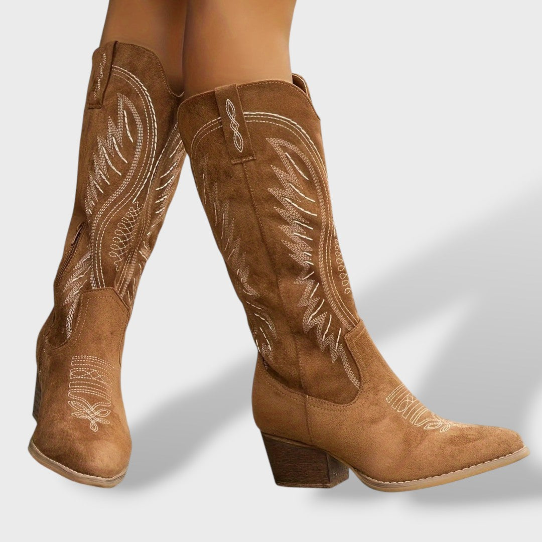 Women's Embroidered Suede-Effect Cowboy Boots