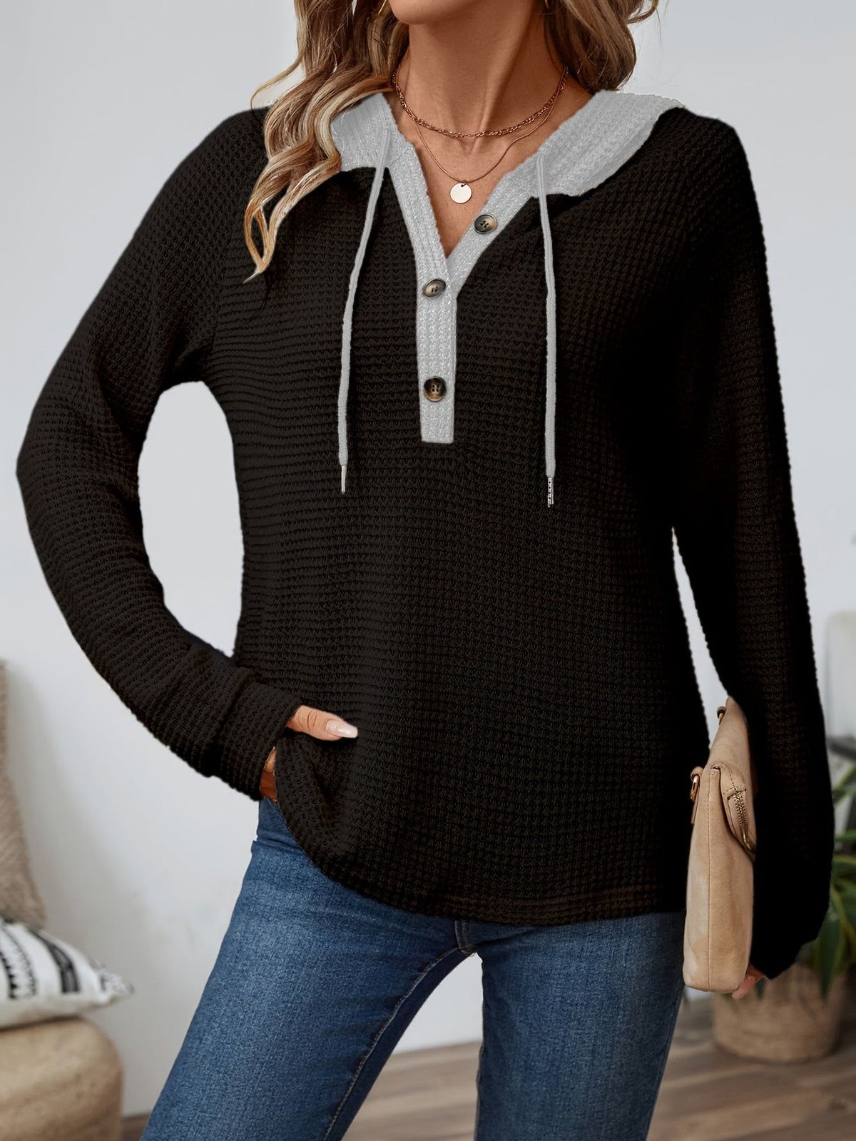 Women's Cozy Waffle-Knit Hoodie