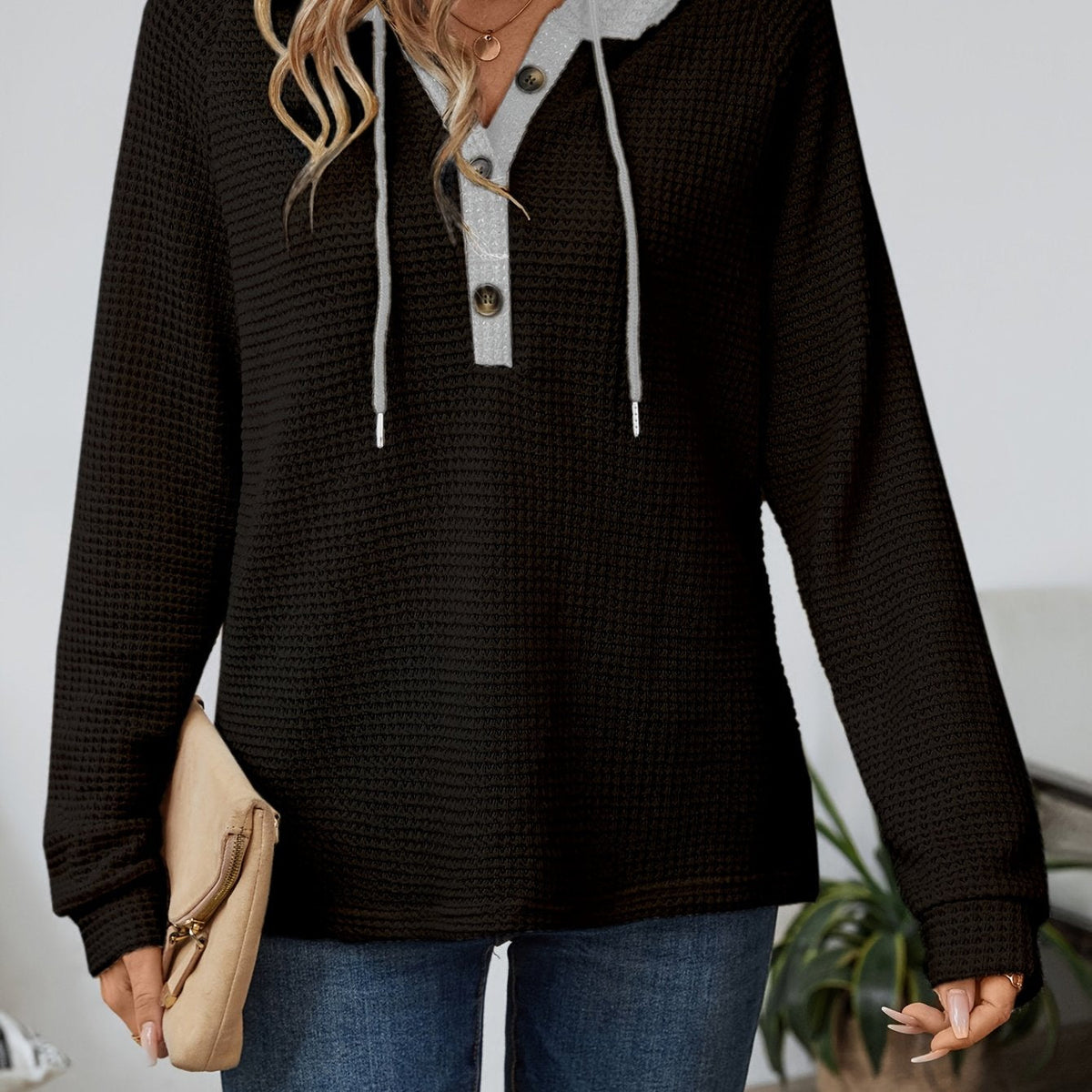 Women's Cozy Waffle-Knit Hoodie