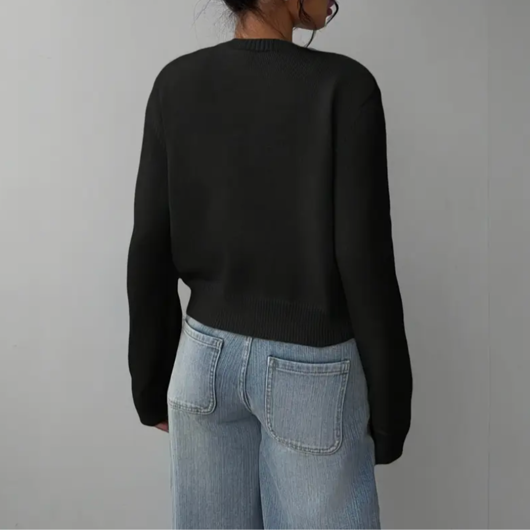 Elena | Women's Cropped Knit Cardigan Button Front Crew Neck