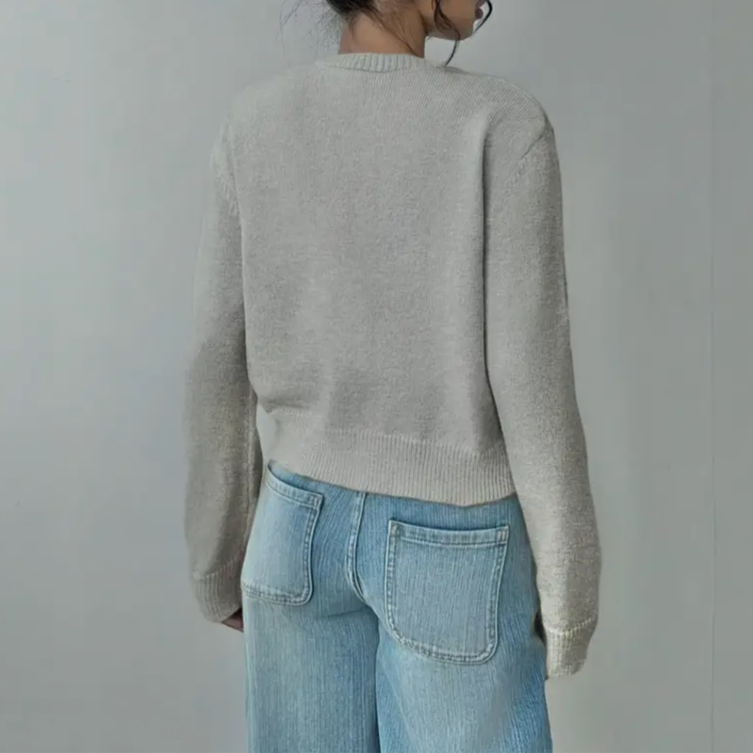Elena | Women's Cropped Knit Cardigan Button Front Crew Neck