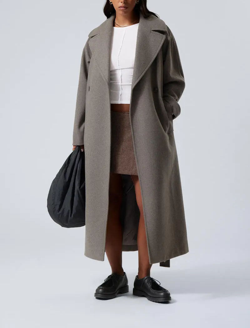 Women's Double-Breasted Wool Coat with Notch Lapel