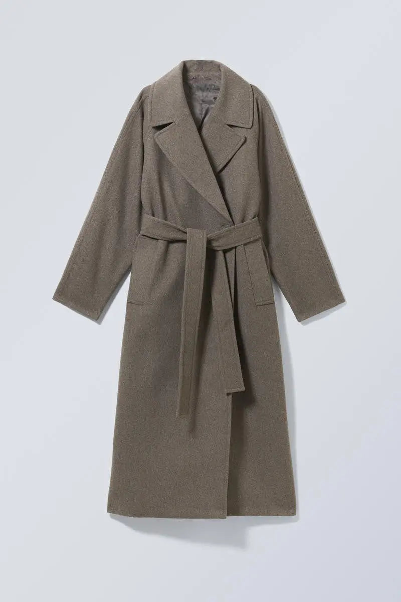 Women's Double-Breasted Wool Coat with Notch Lapel
