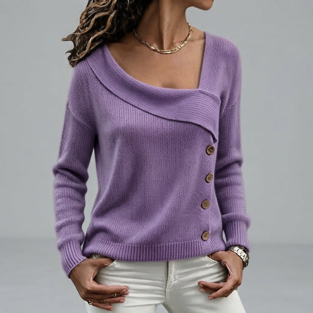 Women's Draped Collar Button Front Sweater