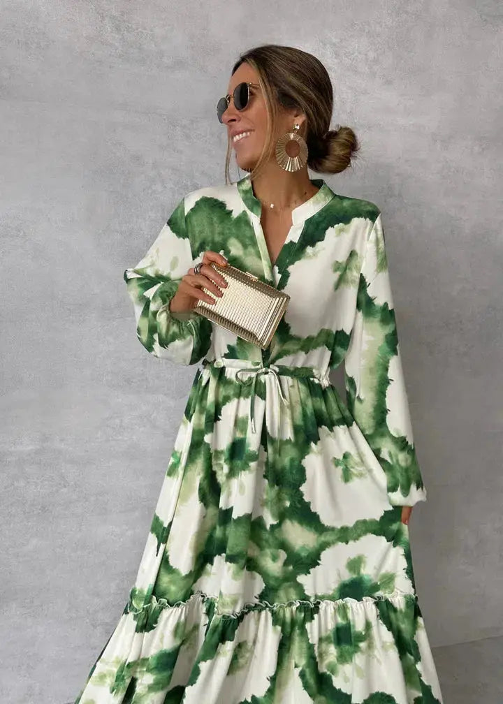 Women's Elegant White V-Neck Maxi Dress – Flowing Design