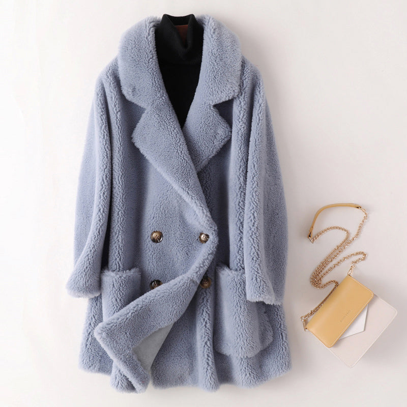 Women's Faux Shearling Double-Breasted Outerwear Coat