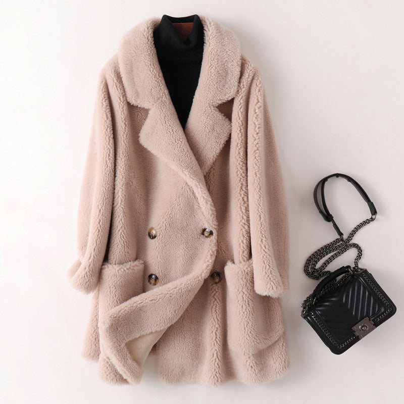 Women's Faux Shearling Double-Breasted Outerwear Coat