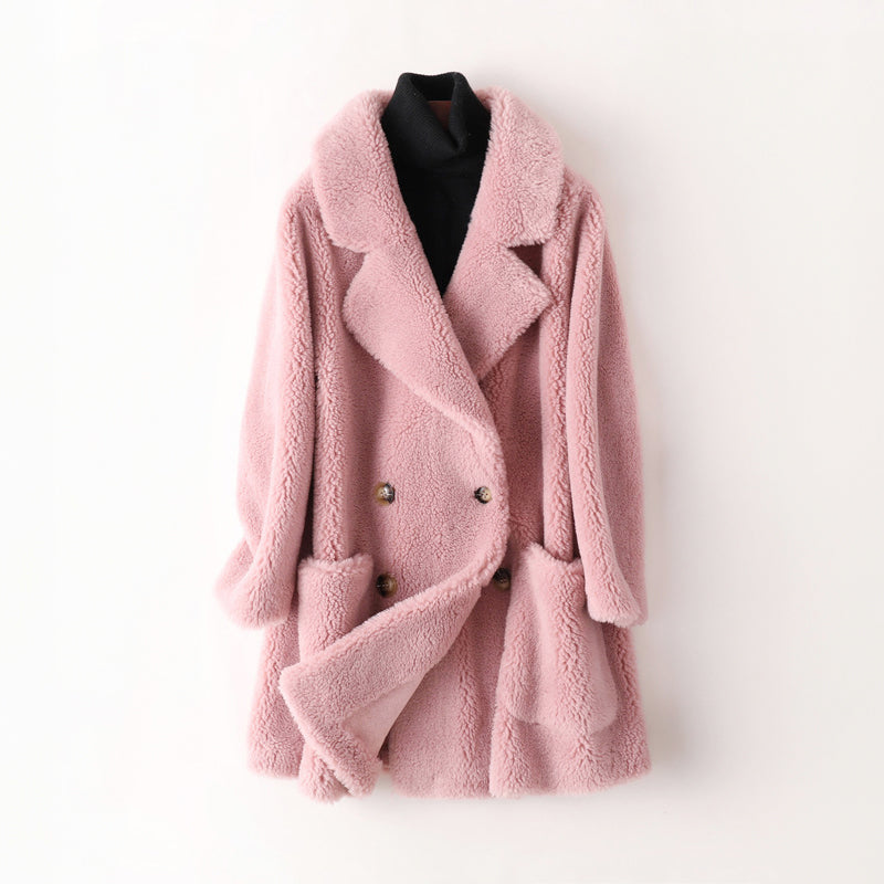 Women's Faux Shearling Double-Breasted Outerwear Coat
