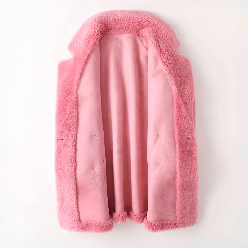Women's Faux Shearling Double-Breasted Outerwear Coat