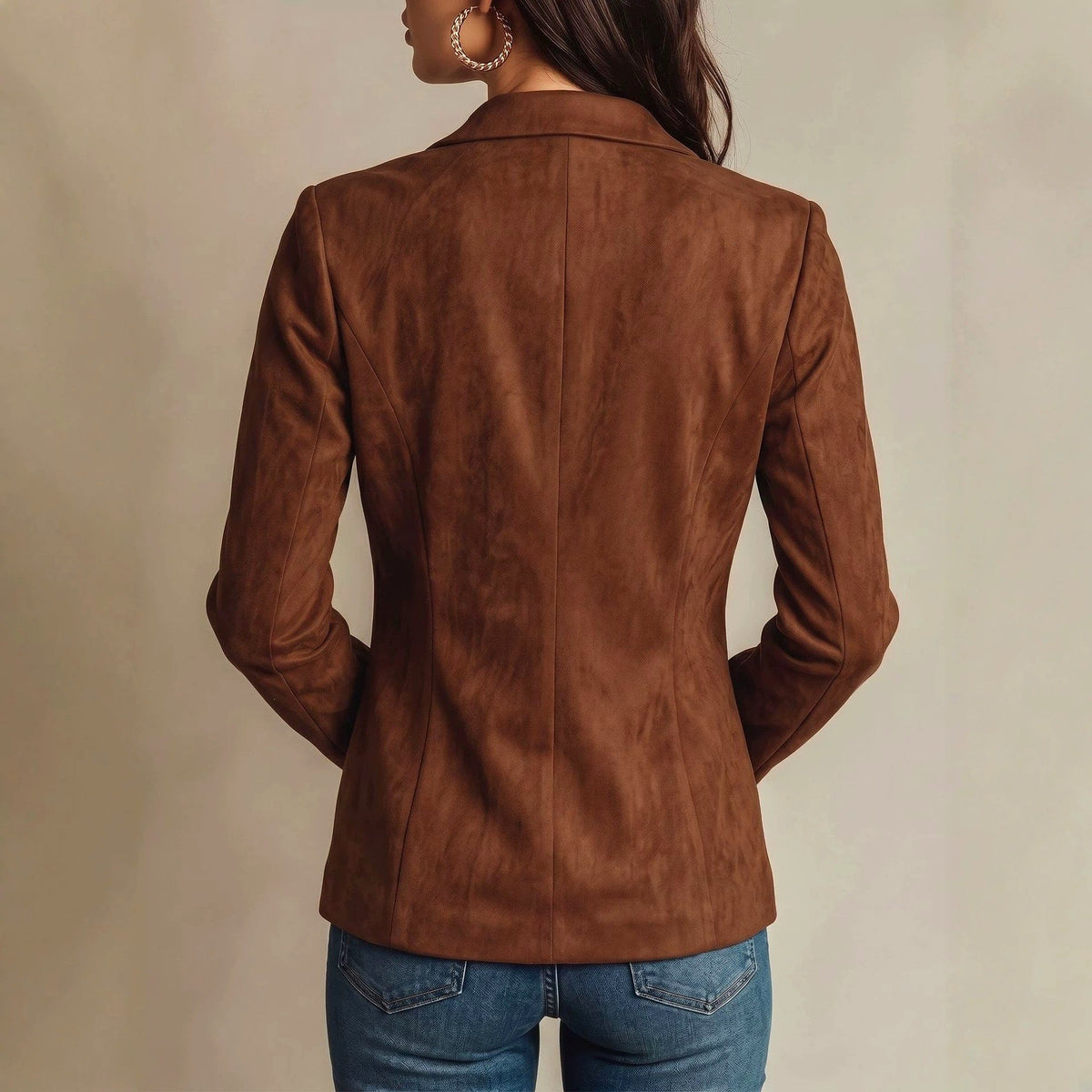 Women's Faux Suede Notched Lapel Tailored Blazer
