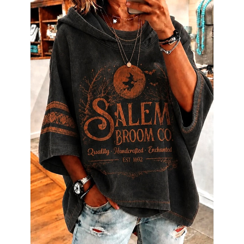 Women's Halloween Witch Graphic Oversized Hoodie