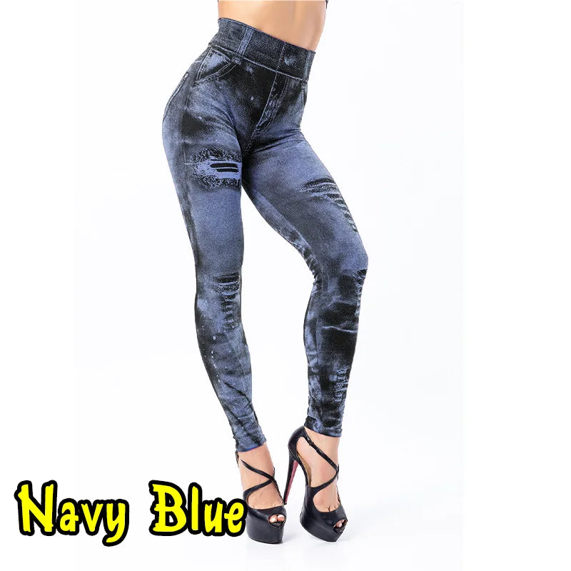 Women's High Waisted Stretch Leggings Imitation Jeans for Casual Wear