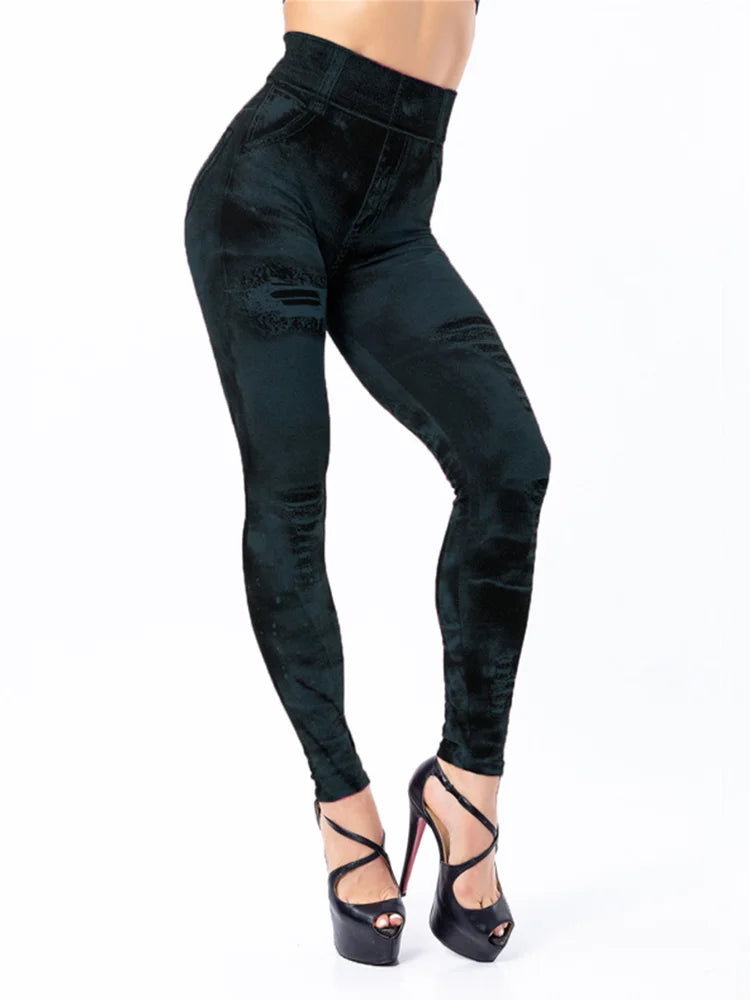 Women's High Waisted Stretch Leggings Imitation Jeans for Casual Wear