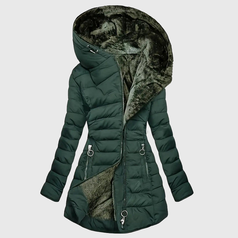 Women's Hooded Puffer Coat with Faux Fur Lining