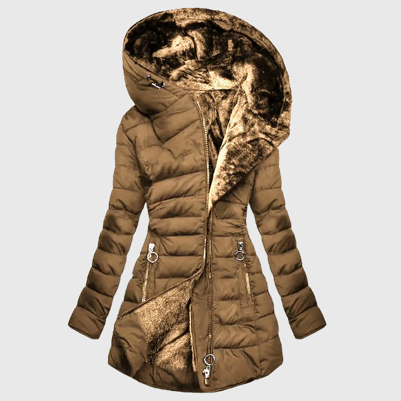 Women's Hooded Puffer Coat with Faux Fur Lining