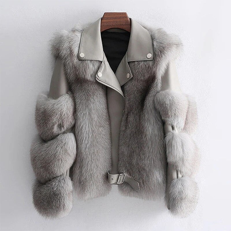 Women's Leather Jacket with Faux Fur Trim