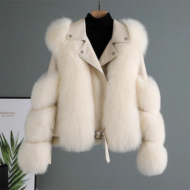 Women's Leather Jacket with Faux Fur Trim