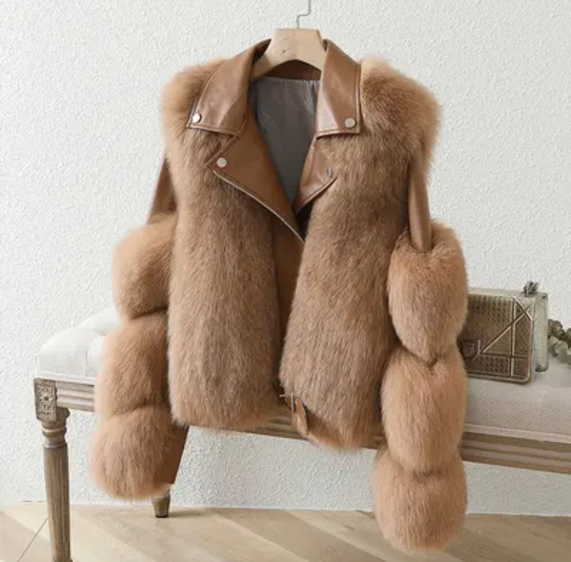 Women's Leather Jacket with Faux Fur Trim