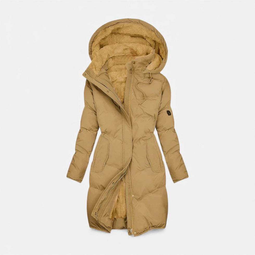 Women's Long Puffer Coat with Faux Fur Hood