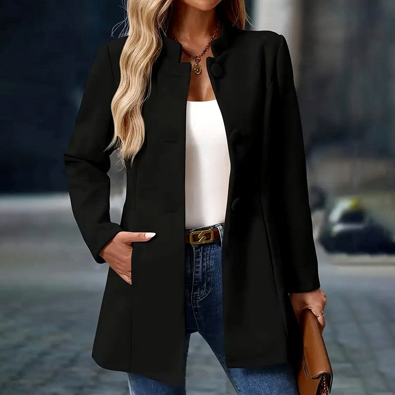 Women's Mandarin Collar Button-Front Winter Coat