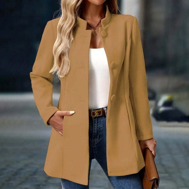 Women's Mandarin Collar Button-Front Winter Coat